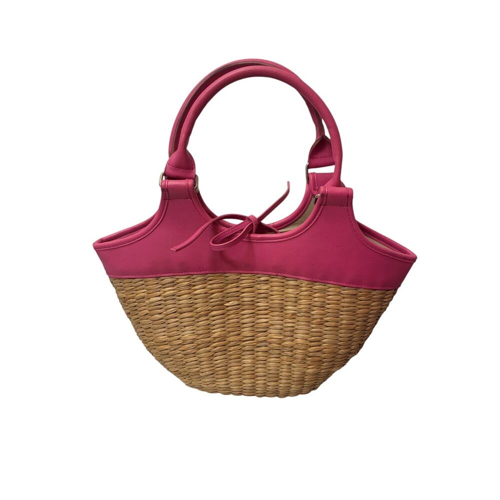 Vintage Banana Republic Y2K woven straw & pink vinyl bucket bag